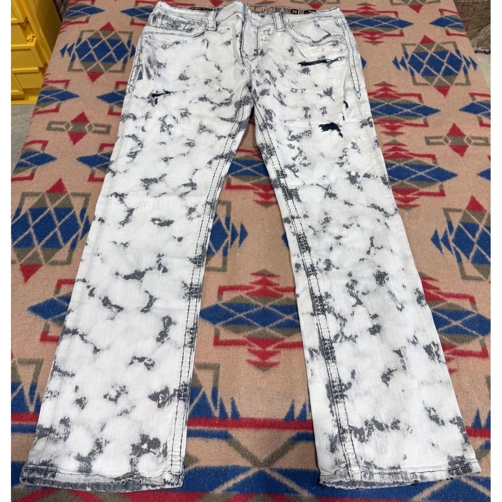 Rock Revival Ben Alt Straight Jeans Mens 38x32 Distressed Denim Bleach Wash